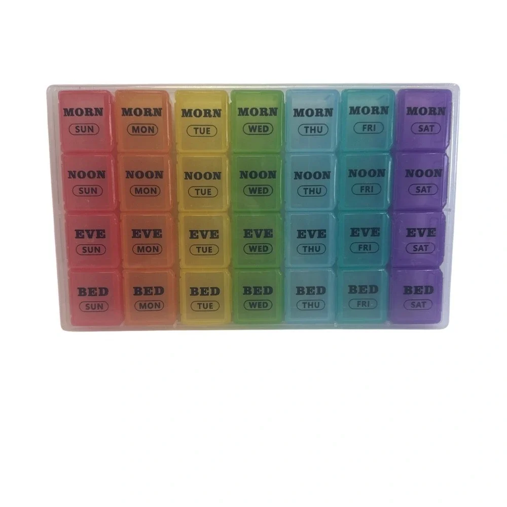 Rainbow Weekly Pill Organizer‎ 7 Day 4 Times a Day AM PM Travel Case